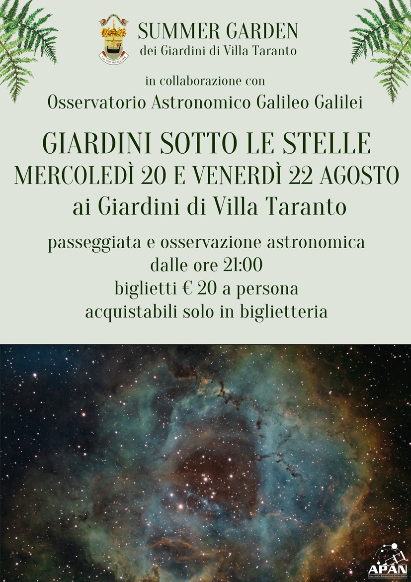 locandina Giardini sotto le stelle passeggiata astronomica